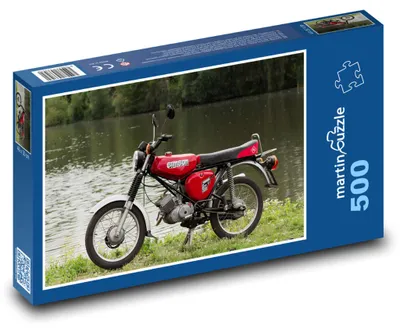 Zdjęcie produktu dla Puzzle 500 Czerwony motocykl nad wodą - martinpuzzle
