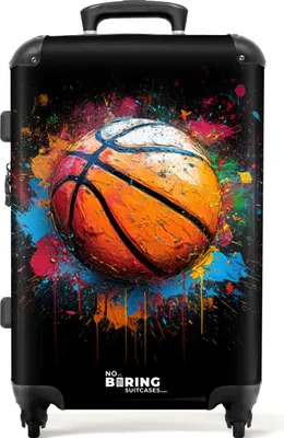 Produktbild von NoBoringSuitcases.com® Großer Koffer - Orangefarbener Basketball inmitten von Farbspritzern - Kombinationsschloss TSA - Hartschalen Trolley 4 Rollen - 72 liter - Reisekoffer - 66 cmKoffer Mittelgroß 67x43x25 cm, 72L,
