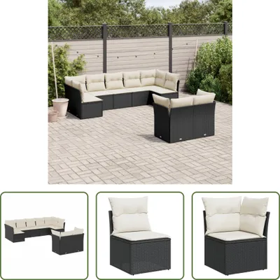 Produktbild von The Living Store 9-tlg. Garten-Sofagarnitur mit Kissen Schwarz Poly Rattan