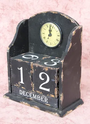Produktbild von Uhr mit Kalender 14B142 Schwarz Shabby Kaminuhr Standuhr 25 cm Vintage Quarzuhr