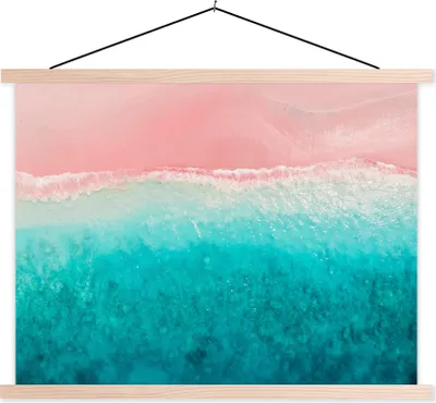 Produktbild von MuchoWow® Textilposter Strand - Meer - Rosa 150x113 cm mit holzfarbenen Rahmen - Poster