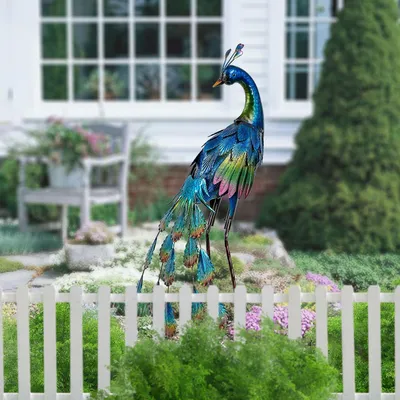 Produktbild von Garten-Statue aus Metall - Prächtiger stehender Pfeilfederfeder Vogel für Gartendekoration | 45cm hoch | Geschenk für Frauen