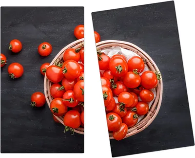 Produktbild von Spritzschutz Herdabdeckplatte Schneidebrett aus Glas Tomaten im Korb 2-Teilig (60x52cm)