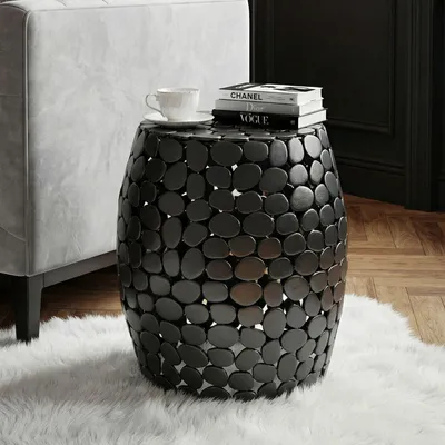 Obrázek produktu pro FineBuy Design Odkládací stolek kulatý 40 cm z hliníku černý – konferenční stolek z hliníku – malý obývací stolek z kovu – dekorativní stolek do obývacího pokoje ruční výroba