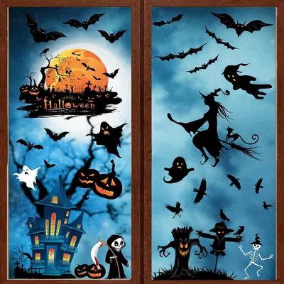 Produktbild von Halloween Fensterbilder - Statische Deko Aufkleber Selbstklebend Wiederverwendbar Ablösbare Fensterdekorationen mit Doppelseitigem Druck