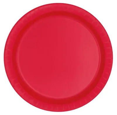 Produktbild von 8 rote runde Pappteller mit ca. 17,78 cm Durchmesser