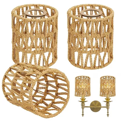 3 Rattan-Lampenschirme, geflochten, Vintage-Deko, 11x12x15 cm