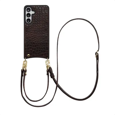 Immagine prodotto di Selencia Nova Croco Custodia per cellulare con cordino e porta carte Samsung Galaxy S25 FE - Choco Brown