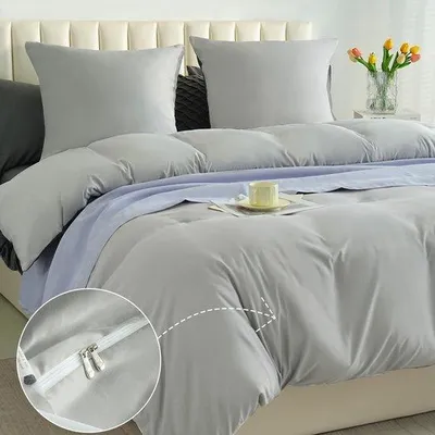 Produktbild von Unyqoos® Microfaser-Bettwäsche-Set 155 x 200 cm, Hellgrau, Kissenbezug 80 x 80 cm, 100% Polyester, pflegeleicht, Reißverschluss
