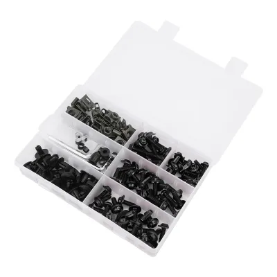 Image de Kit de vis de carénage pour moto - 198 pièces, M5 M6, avec éléments de fixation en aluminium, noir
