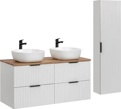 Produktbild von Doppelwaschtisch und Hängesäule 120.8cm Adriel mit 4 Schubladen, Weiß