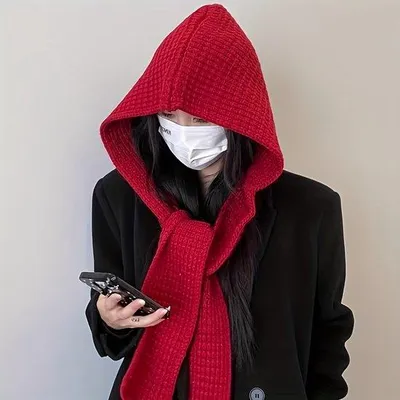 Obrázok produktu pre Dámske polokšiltovky, jesenné a zimné teplé dámske polokšiltovky s kapucňou, sada polokšiltoviek z tvídu a šálov