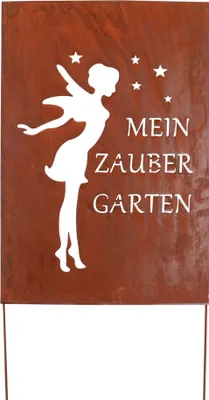 Produktbild von UNUS® Gartenschild Elfe Mein Zaubergarten Edelrost Metall  133 cm Gartenstecker