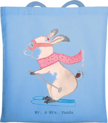 Produktbild von Mr. & Mrs. Panda Tote Bag Hase Skifahren - Sky Blue - Geschenk, Ski fahren, Shopping Tasche, Skisport, Laptoptasche, Skiwettbewerb, Schultasche, Skirennen, Jutebeutel