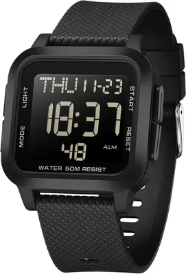 Produktbild von Digitaluhr Herren Damen mit großen Ziffern, 5ATM wasserdicht, LED Sportuhr, 12/24H, Dualzeit, Countdown, Silikonarmband, Outdoor Military Watch