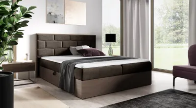 Produktbild von Kontinentales Bett 120x200 CHANTELLE 9 - dunkle Eiche / Braun + GRATIS Matratzenauflage