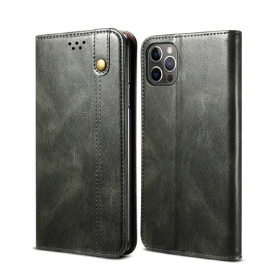 Obrázek produktu pro Pouzdro pro iPhone 12 Pro, kožené flip pouzdro peněženka s funkcí stojánku zelené