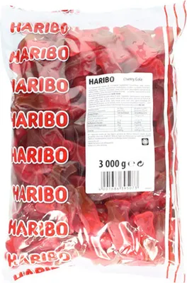 Produktbild von Haribo Fruitgom Kers-Cola 3000g Karton (Fruchtgummi Kirsch-Cola-Flaschen)