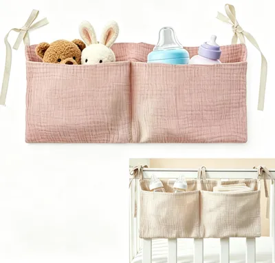 Produktbild von 2 Stück Babybett Organizer Hängend,2-in-1 Baby Kinderzimmer Organizer,Aufhängen Babybett Verstellbarer Organizer,Kinderzimmer Hängender
