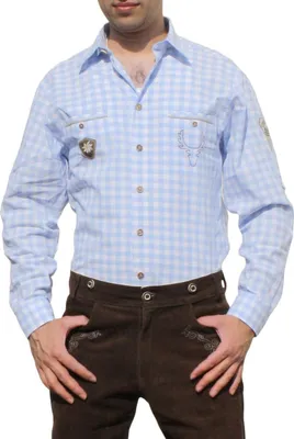 Produktbild von German Wear, Trachtenhemd für Lederhosen mit Verzierung blau/kariert, Größe:L