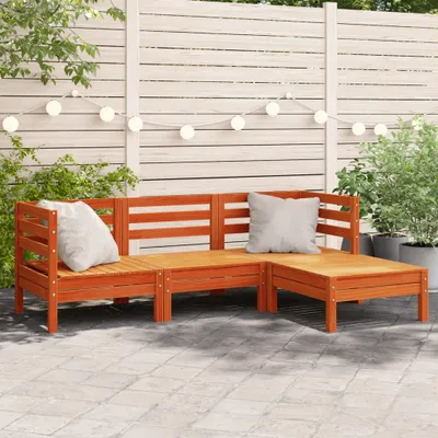 Produktbild von Design Gartensofa 3-Sitzer mit Hocker Wachsbraun Massivholz Kiefer, Gartensofas 2024 Neu