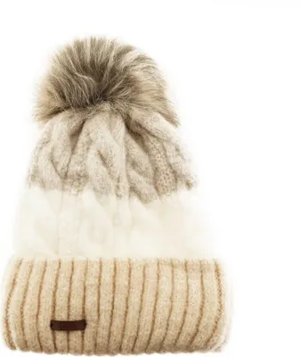 Zdjęcie produktu dla Czapka zimowa z plecionym wzorem i bobble - stylowa czapka damska z podszewką Beżowy
