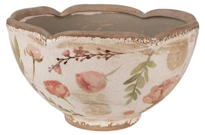 Obrázok produktu pre Clayre & Eef Kvetináč Ø 21x12 cm Béžová Ružová Keramické kvety