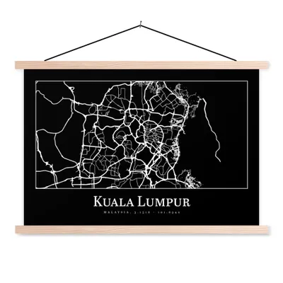 Produktbild von MuchoWow® Textilposter Stadtplan - Kuala Lumpur - Karte 120x80 cm mit holzfarbenen Rahmen - Aufhängeset