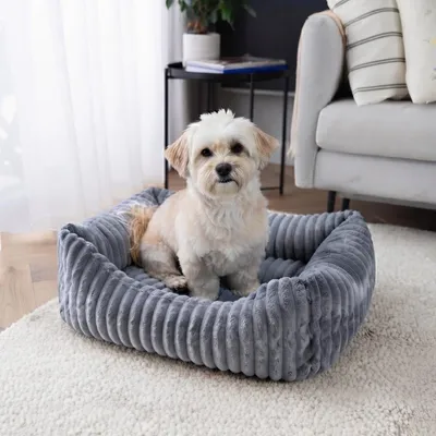 Produktbild von 4L Textil BELLA Hundebett Plüsch für kleine Hunde, Weiches Hundekörbchen, Flauschiges Hundekorb Waschbar Katzenbett Katzenkörbchen (60x40 cm, Grau), KI-generiertes Bild