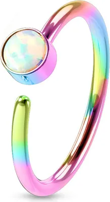 Produktbild von viva-adorno 0,8mm Nasenring Nasenpiercing Piercing Hoop Ring Opal Tragus Helix Cartilage Rook Ohrpiercing Z520,regenbogen / weiß