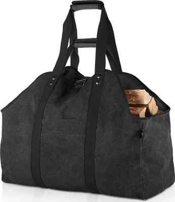 Produktbild von Extra Großer Kaminholzträger Holzkorb Brennholztasche Tragetasche aus Segeltuch mit 2 Griffe - Schwarz