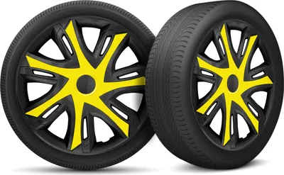 Produktbild von Auto Radkappen Radzierblenden 4er Set passend für alle Stahlfelgen - einstellbarer Sicherungsring - 15 Zoll - Schwarz Gelb