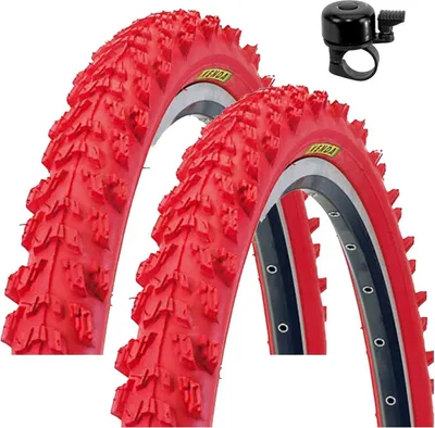 Produktbild von 2 x Kenda 24" Pyscho K-829 MTB Fahrradreifen in Rot 50-507 (24 x 1,95) inkl. maxxi4you Fahrradklingel