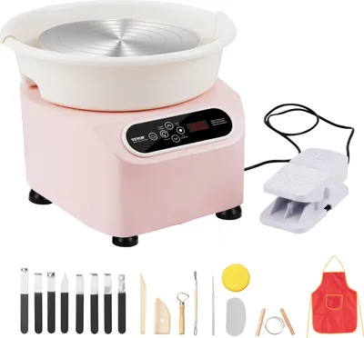 Produktbild von VEVOR Töpferscheibe, 28 cm Töpferformmaschine, 450 W elektrische Töpferscheibe mit Pedal und LCD-Touchscreen, Keramikscheibe mit Direktantrieb und Formwerkzeugen für Heimwerker-Kunsthandwerk, Rosa