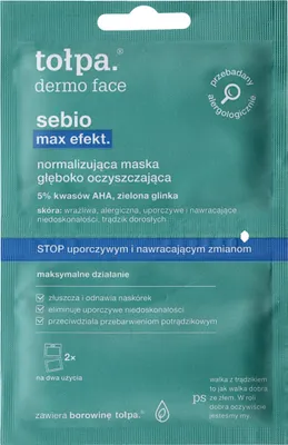 Immagine prodotto di Tolpa Dermo Face Sebio Maschera Viso Normalizzante Bustina X2 6Ml