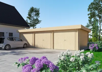 Produktbild von Fjordholz Holzgarage Modell Flensburg 44, Naturbelassen, Sektionaltor mit Motor,