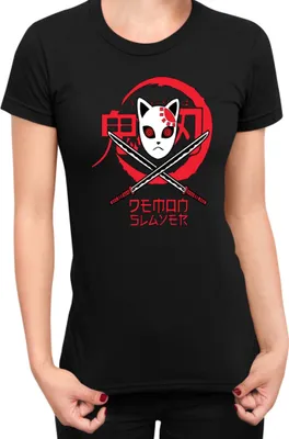Produktbild von Damen T-Shirt Demon Anime Slayer Kimetsu No Yaiba Mask 001, Lady S / Schwarz