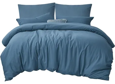 Produktbild von Bettwäsche-Set 200x220 cm Blau 3-teilig Mikrofaser mit Reißverschluss Bügelfrei