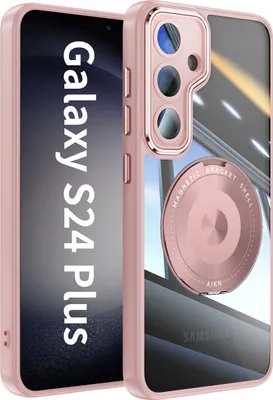 Immagine prodotto di Custodia per cellulare per Samsung Galaxy S24+ protezione militare trasparente con supporto ad anello magnetico e copertura per fotocamera rosa