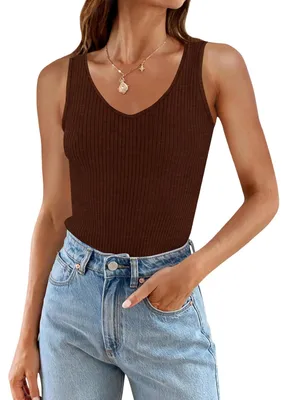 Produktbild von Damen Tank Top Trägerhemd Tanktop Gerippt Casual Braun M
