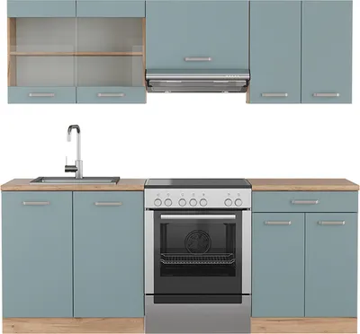 Immagine prodotto di Cucina componibile Vicco R-Line Rovere blu-grigio/oro 200 cm senza piano di lavoro, Model 41018