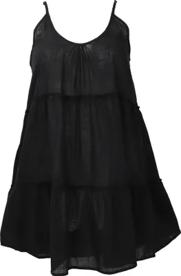 Produktbild von Boho Minikleid, Natürliches Stufenkleid, Sommerkleid, Hängerchen - Schwarz, Damen, Baumwolle, Kleider