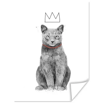 Produktbild von MuchoWow® Poster Katze - Krone - Tiere - Weiß 90x120 cm - Wohnzimmer