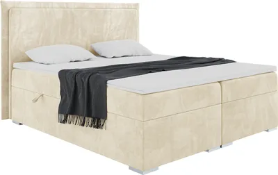 Produktbild von MEBLINI Boxspringbett mit Bettkasten - Gepolstert Doppelbett mit Matratze und Topper - Polsterbett mit Stauraum - Bett mit Kopfteil - Stauraumbett - TORESS - 160x200 - H4/Beige Samt