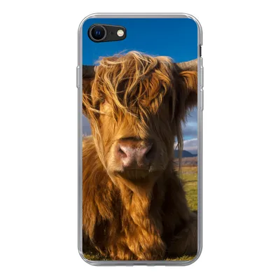 Produktbild von MuchoWow® Handyhülle Schutzhülle Hülle für iPhone SE 2020 Schottische Highlander - Tiere - Gras Silikon Softcase Handy Hülle - Kartenbesitzer