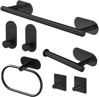 Immagine prodotto di Portarotolo e portasciugamani - Acciaio inossidabile 304 - Montaggio a parete - Nero - Accessori da bagno - Autoadesivo - Portarotolo da bagno
