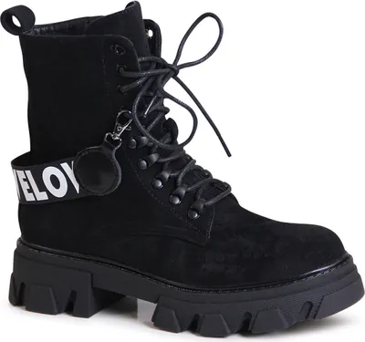 Produktbild von topschuhe24 2649 Damen Plateau Stiefeletten Love, Farbe:Schwarz, Größe:39 EU