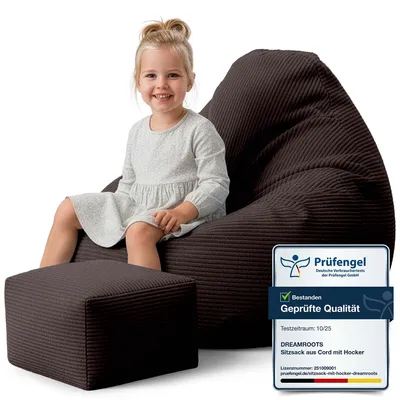 Obrázok produktu pre Dreamroots Bean Bag 70x70x70 cm beanbag pre deti a poťahom vankúš na sedenie podlahový chladiaci vak Bubibag beanbag s výplňou, Dark Chocolate