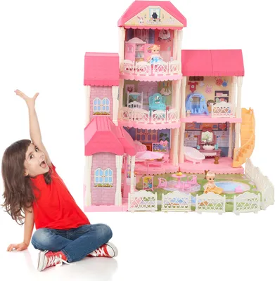 Produktbild von Kinder Puppenhaus DIY Pretend Play Puppe Haus Montage Gebäude Spielzeug mit Zubehör