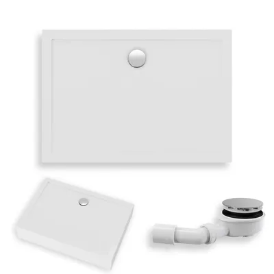 Zdjęcie produktu dla Brodzik Kompaktowy Prysznicowy Prostokątny 90x70x12 Akrylowy, Gładki | w zestawie - Syfon, odpływ ⌀90 mm + nogi (stelaż) | BADLAND LIDER